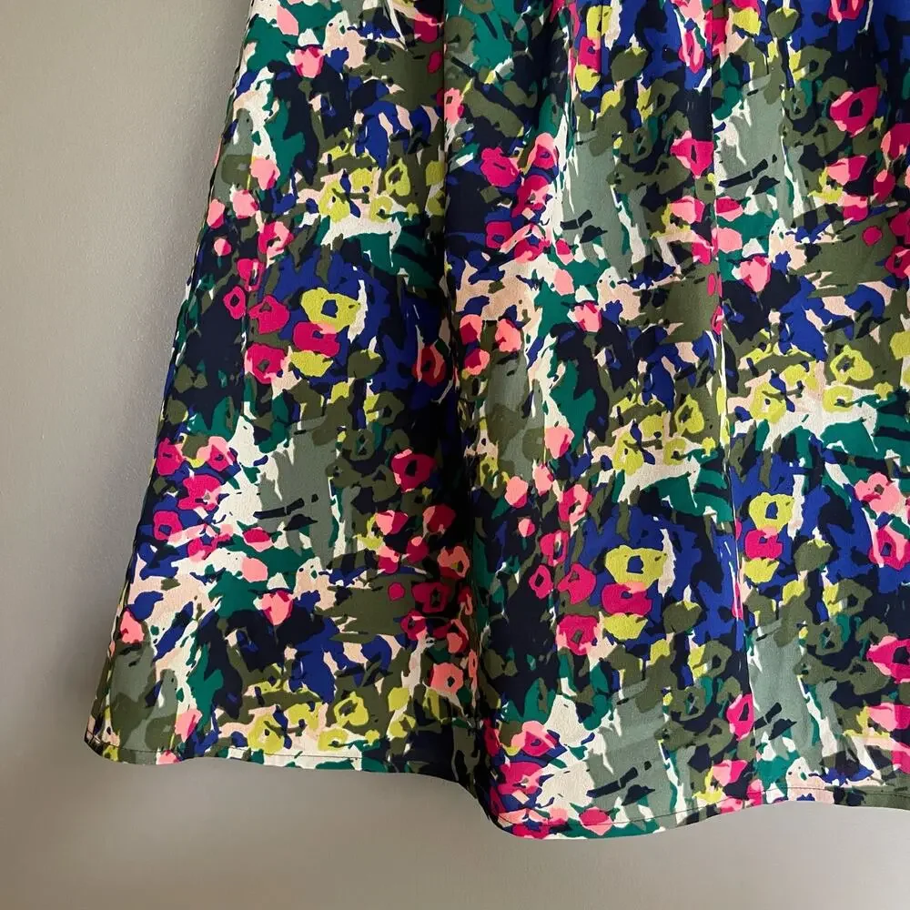 J Crew Floral Skirt A-Line Size 2‎ Flowy Chiffon Blue Pink Green White Colorful